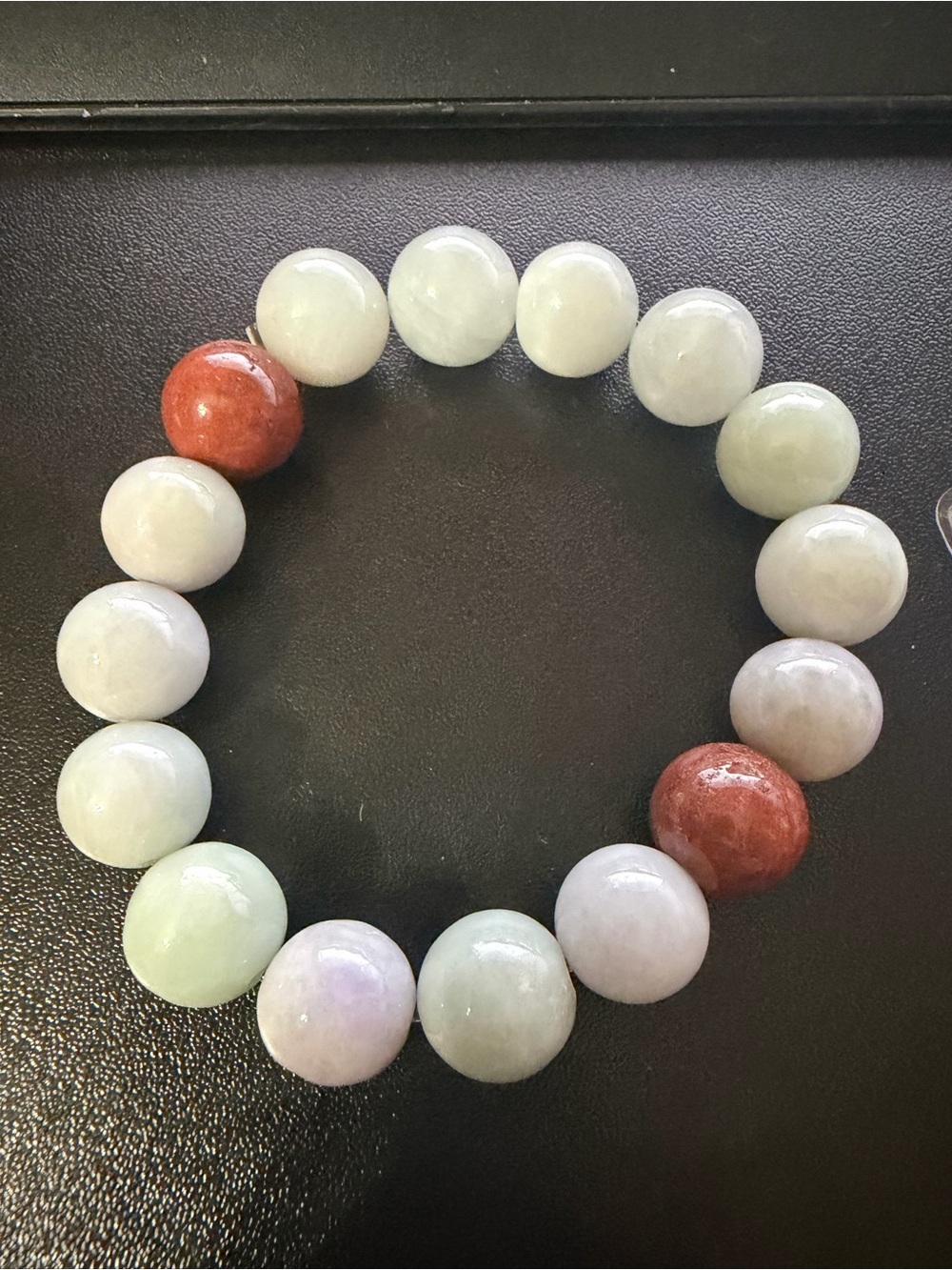 Jade Bead Stretch Bracelet with Red Accent Beads - Women Jewelry